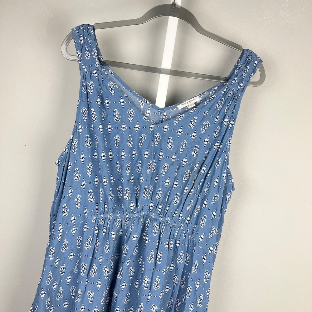 Beach Lunch Lounge Boho Maxi Dress Womens XL Blue Floral Prairie Peasant‎